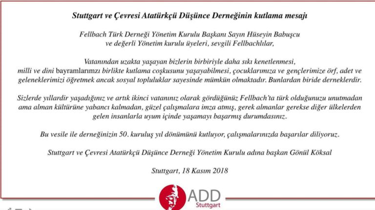 Fellbach Türk Derneği’nin 50. yılını kutluyoruz