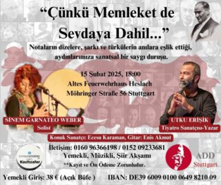 Açık büfe yemekli, Müzikli , Şiir Akşamı “ÇÜNKÜ MEMLEKET DE SEVDAYA DAHİL..”